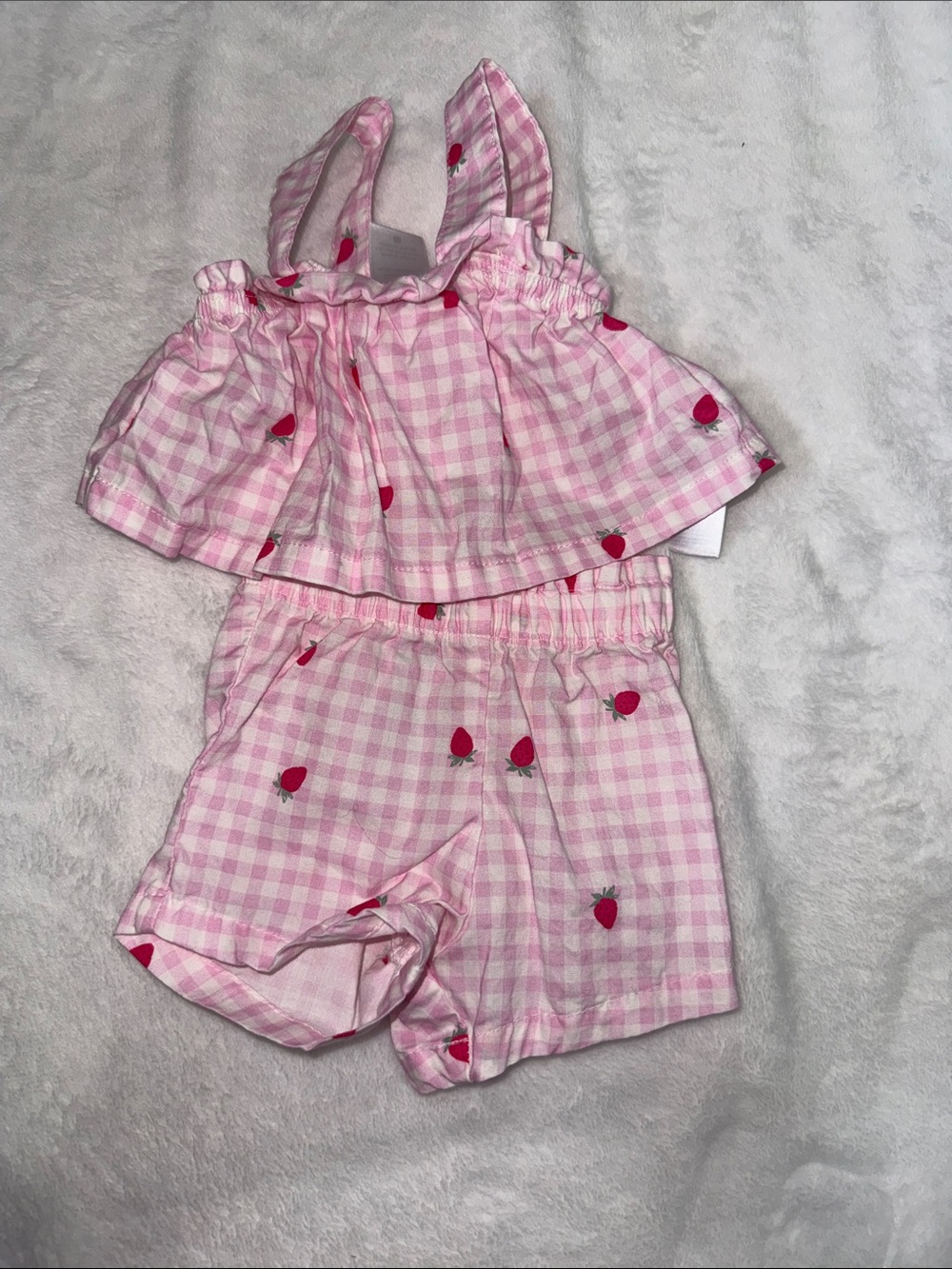 Pink Gingham Strawberry Print Newborn Summer Romper